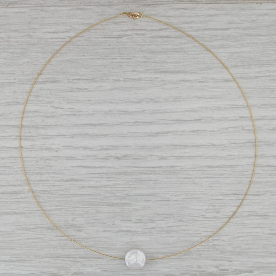 Cultured Pearl Diamond Slide Pendant Necklace 14k Yellow Gold 16" Omega Chain - Image 2 of 4