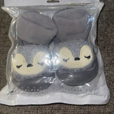 Baby Gray Owl Non Skid Slippers Socks 12-18 Months US 6 22/23 Boy Girl Warm New
