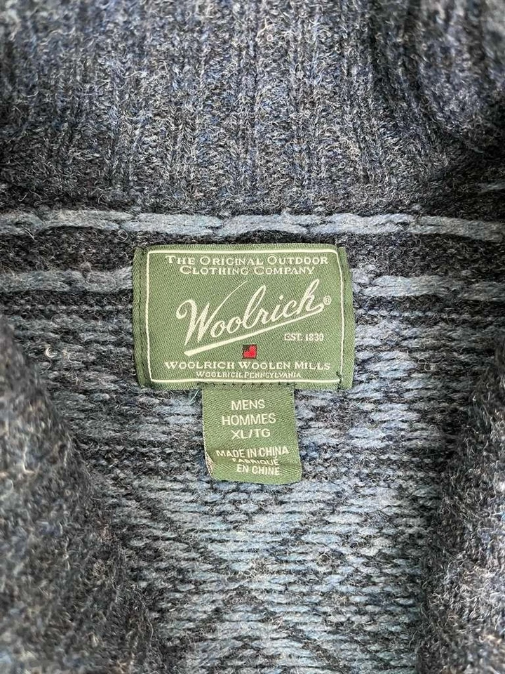 Suéter Cárdigan Woolrich Para Hombres Cuello Capucha Azul FairIsle Nórdico Talla XL Lana Gruesa Foto 2 de 4