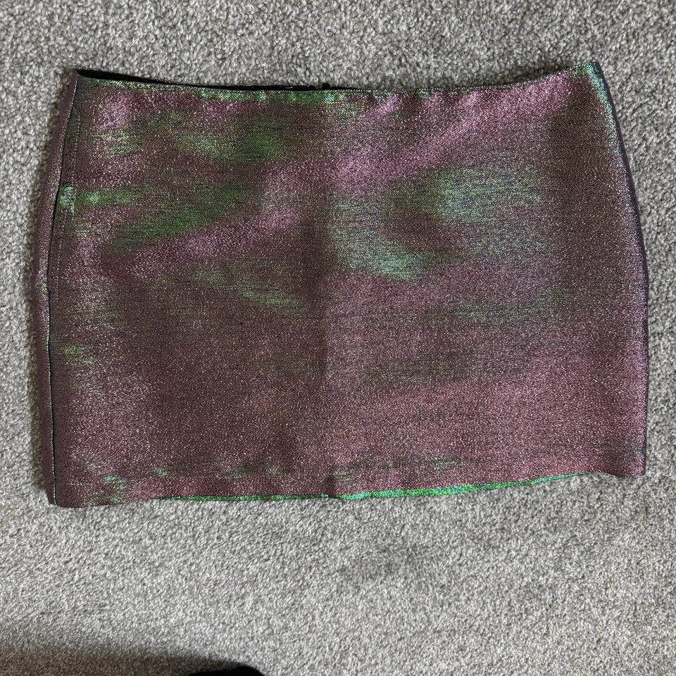 Светлая до темноты юбка женщин средний зеленый фиолетовый металлический переливающийся мини молнии - Изображение 2 из 4