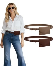 2 Pack Mini Belt Bag for Women PU Leather Belt Purse Small Beltbag Waist Pouc...