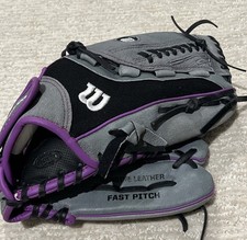 Wilson Flash Fast Pitch SOFTBALL Glove AO4LF1912 12" Blk/Gray/Purple Leather