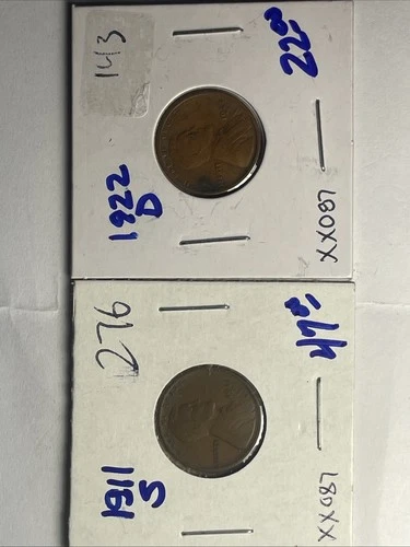 VERY RARE  1911 S & 1922 D LINCOLN PENNIES IN VF+ CONDITION  RARE    XX087
