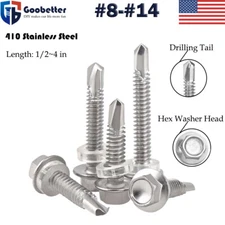 #8-#14 Hex Washer Head Self Drilling Sheet Metal Tek Screws 410 Stainless Steel