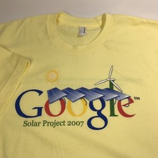 Google Solar Project 2007 T Shirt Yellow USA Made Dbl Sides Rare Sz L NWOT
