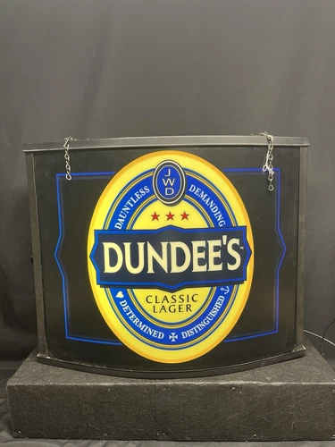 A Lovely Vintage Dundees Double Sided Hanging Lighted Beer Sign Working