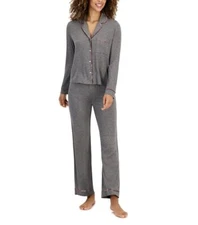 Jenni by Jennifer Moore Women's Notch Collar Pajama Set Pewter Heather