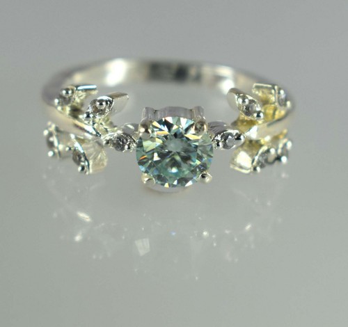 1.21 Ct Green Diamond Solitaire Round Brilliant Cut Women Charm Ring Certified - Picture 6 of 7