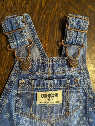 OshKosh B'gosh Short Overalls Aztec Hearts Flower Girls Infant Vintage 3 months - Picture 2 of 8