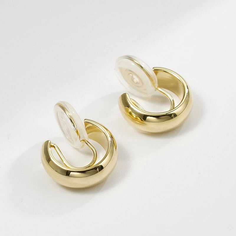 Moda Mujer Chapado en Oro 14K Forma de C Aro Redondo Huggie Pendiente Clip Oreja Puño Foto 3 de 4