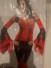 NWOT Secret Wishes Devious Demon Red Adult Size Small Corset Skirt Horns Sleeves