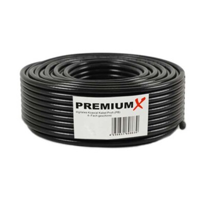 PremiumX 25m Koaxialkabel schwarz Antennenkabel SAT TV Koax Satelliten Kabel 4K
