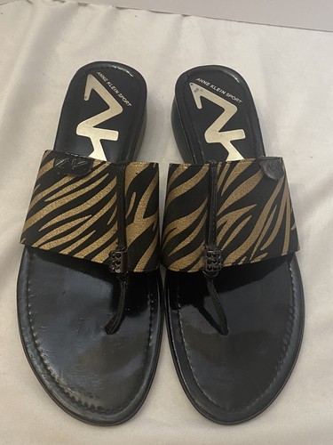 Anne Klein Sport Thong Sandals Women’s Size 9 Animal Print Gold And Black - Picture 2 of 10