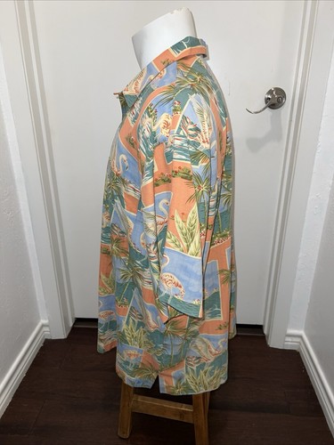Bermuda Bay uomo vintage anni 90 camicia hawaiana fenicottero multicolore TG XXL 100% seta - Foto 9 di 20