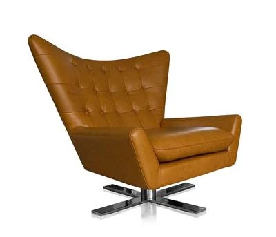 Swivel Armchair Wingback Chair. Leather Light Brown or Dark Brown (Real Leather) - Image 1 of 2