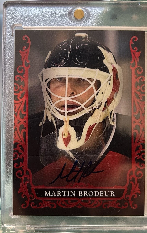 Martin Brodeur 2023 Hoja Ultimate Hockey 4/5 Libro Tarjeta Autógrafo Reliquias Diablos Foto 2 de 4