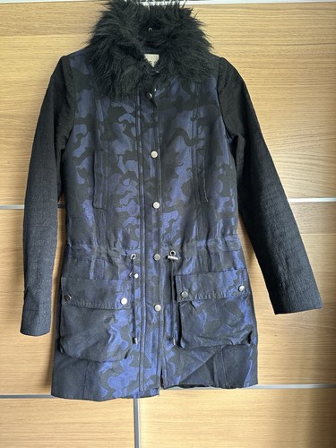 Reiss Gr. XS 4 6 schwarz-blau Jacquard Parka Mantel Fellbesatz Kragen - Bild 1 von 10