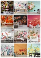 3D Floral Watercolor Self-adhesive Wallpaper Removable Wallpaper Wall Mural