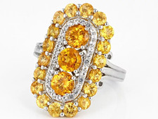 Unique Orange Yellow Single Round Cut 4.08CT Citrine  White CZ Double Halo Ring