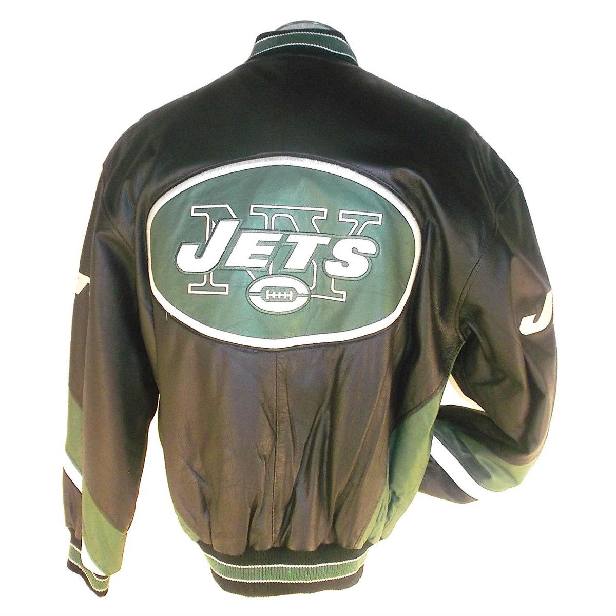 NFL JET NY LEATHER BOMBER JACKET L30270J | eBay