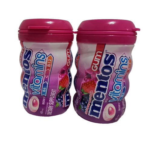 Mentos SugarFree Berry Gum w/ Vitamins B6/C/B12 Best by 9/2024 45 Pieces Ea x 3