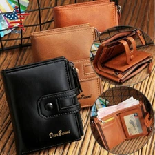 Men's Small Leather Wallet RFID Blocking Credit Card Holder Double Zipper Pocket