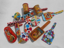 Vintage Tin Noisemaker Toys Paddles  Rattles US Metal Lot of 12