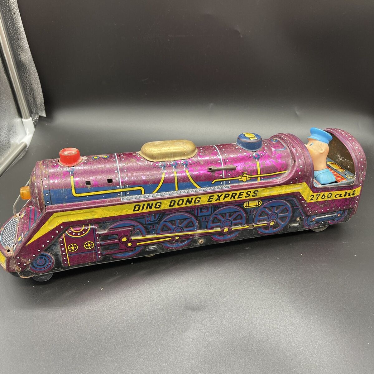 Vintage Tin Toy Train Ding Dong Express Antique (Not Working Vintage Tin Toy Train Ding Dong Express Antique (Not Working