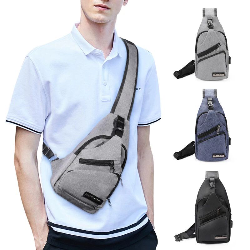 Fengdong men sling bag usb charge chest bag splashproof small travel bag  outdoor crossbody male bags short trip messenger bags