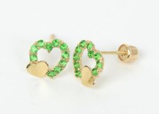 14K Yellow or White Gold Double Heart Stud Earrings with CZ Cubic Zirconia