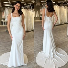 Beach Mermaid Wedding Dresses Square Neck Applique Backless Satin Bridal Gowns