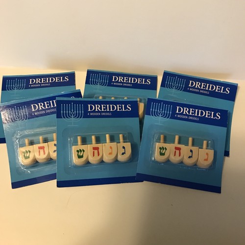 6 Packs of 4 Wooden Dreidels Spinning Top 1.5" Long With Game Rules Hanukkah