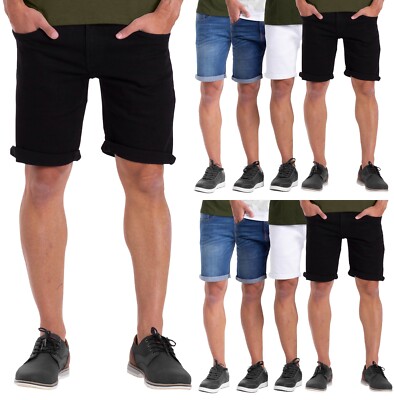 Herren Denim Stretch Shorts Freizeit Sommer Slim Fit Roll Up Chino Jeans Halb Hose