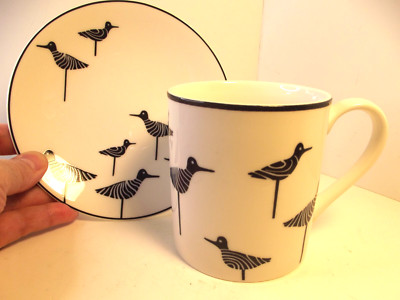 Kate Spade NY Cup Mug Saucer Sandpiper Lenox - Discontinued Set New Bird Pattern