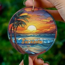 Sarasota Ornament, Colorful Family Travel Gift, Honeymoon Party Favor