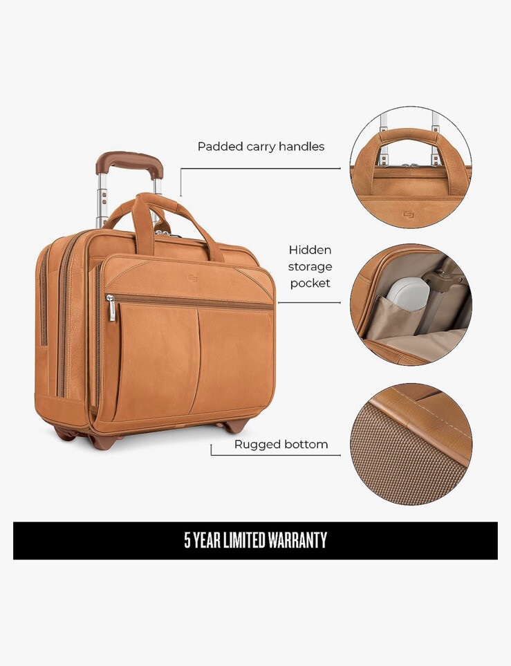 SOLO Walker Leather Rolling Case &bull; Laptop Briefcase Travel Office *New w/ Tags