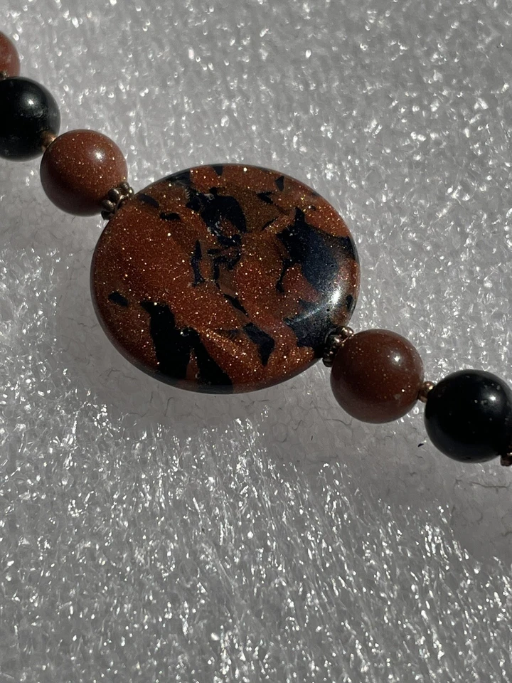 美丽的黑色和棕色金石串珠项链和耳环套装  — 第 4/4 张图片