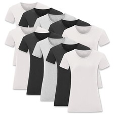 10er Damen T-Shirt Frauen Oberteil Stretch kurzarm Tshirt Set XS S M L XL XXL