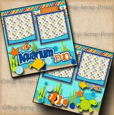 AQUARIUM FUN ~ 2 premade scrapbook pages paper theme park DIGISCRAP A0023