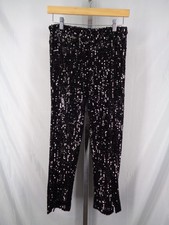 Zara Black Sequin Slit Ankle Sheer Leggings Pants Size Small Glam Party Cocktail