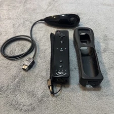 Nintendo Wii Motion Plus Controller Black with Grip and Nunchuck Tested Working
