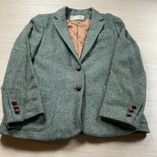 Vintage John Meyer Tweed Green Blazer Two Button Size 10 Herringbone