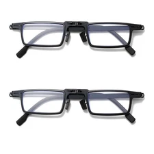 2PK Mens Black Metal Frame Foldable Reading Glasses Folding Readers with Case