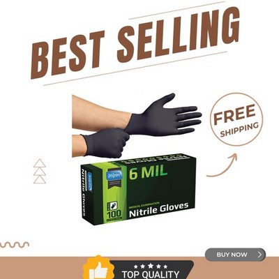 Heavy Duty 6 Mil Black Nitrile Gloves | 100 Count - Chemical Resistant