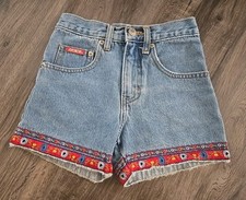 Size 7/8 Vtg 90s Jordache Girls Kids Denim Jean Shorts Flower Trim High Waist