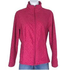 Lands’ End Pink Textured Print Fleece Full ZIP Jacket sz S