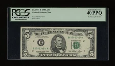 DBR 1981-A $5 FRN New York Fr. 1977-B PCGS XF-40 PPQ Serial B27823454A