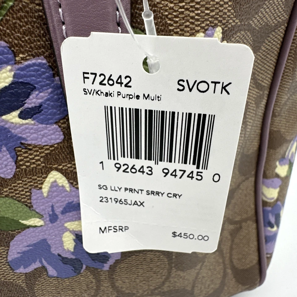 Coach Surrey  Signature Canvas Purple Floral Print F72642 NWT 12”x9” - Image 3 of 4