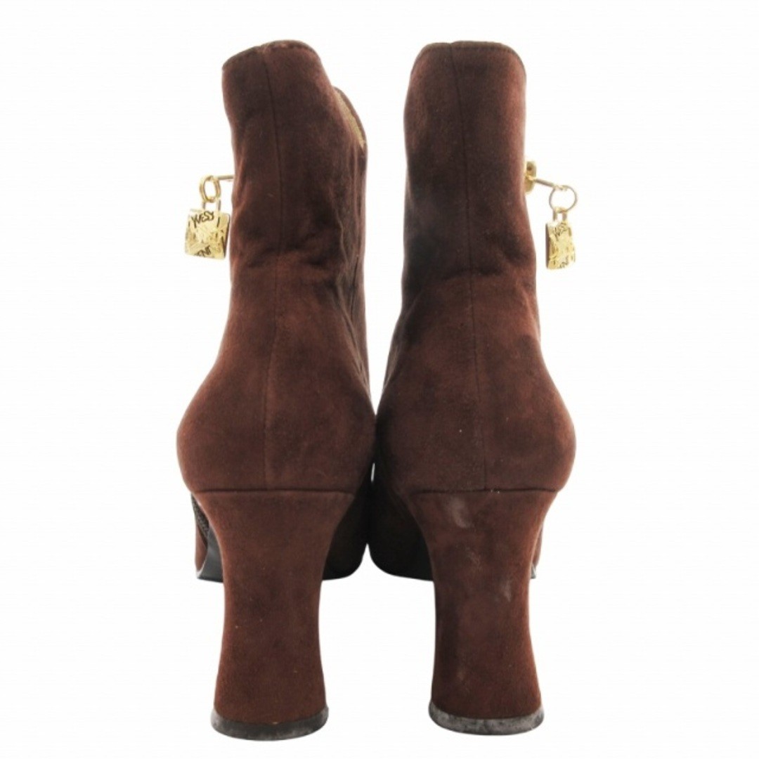 Stivaletto corto Yves Saint Laurent tacco grosso zip laterale scamosciato 35 marrone GV usatoa