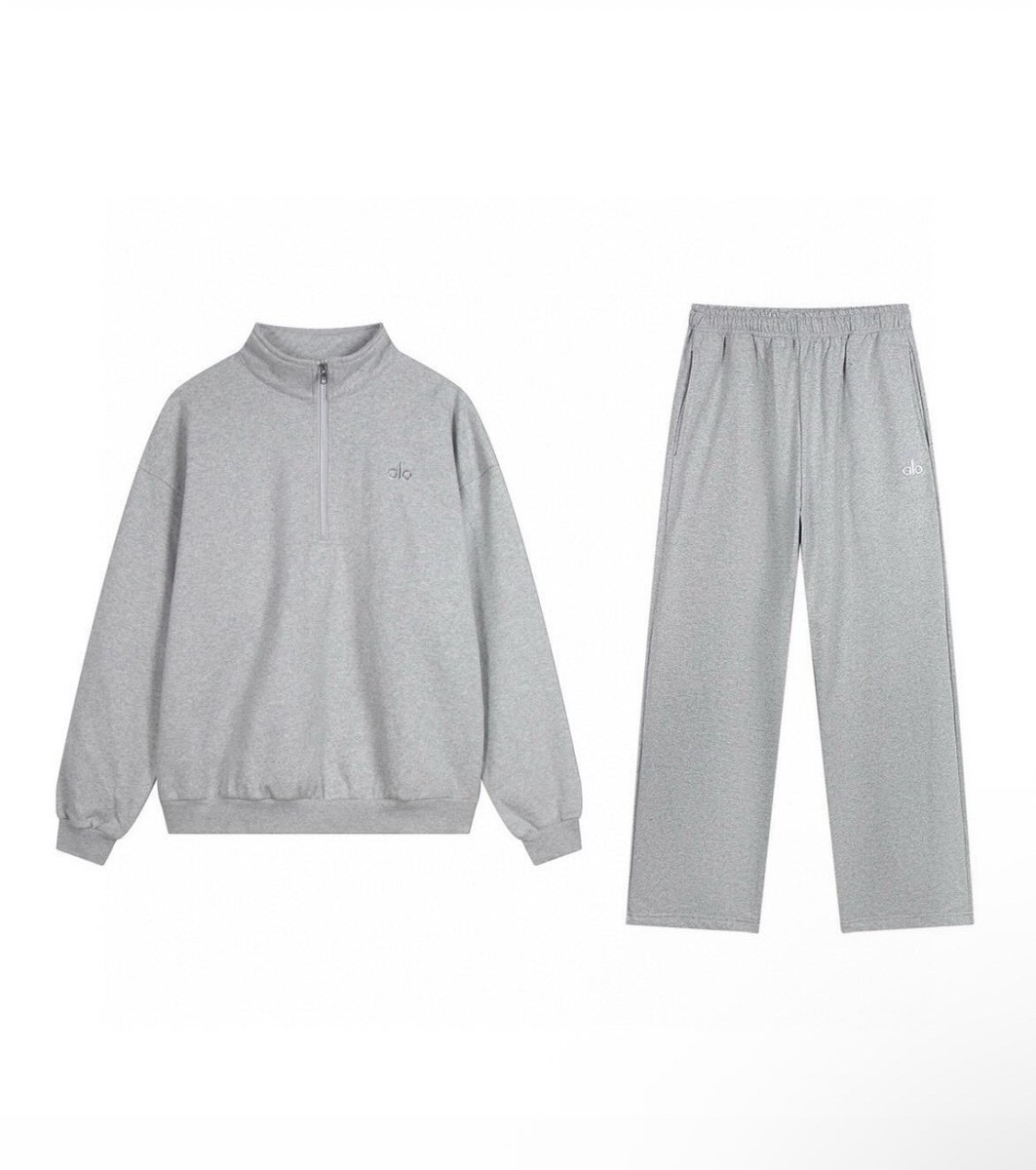 alo Men's Tracksuit 2 Piece Set Black & Gray 1/4 Zip Top with
